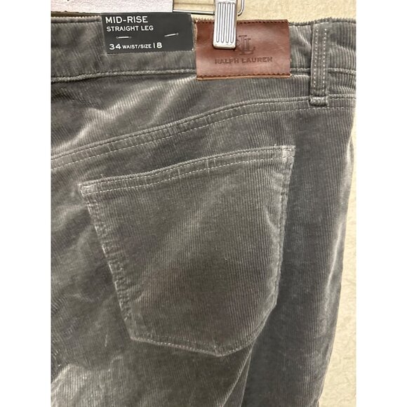 Lauren Ralph Lauren Stretch Mid-Rise Straight Leg Pants Grey Corduroy Size18 NWT - Picture 6 of 12